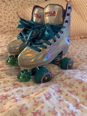 Impala Holographic Roller Skates in Silver with Teal Accents